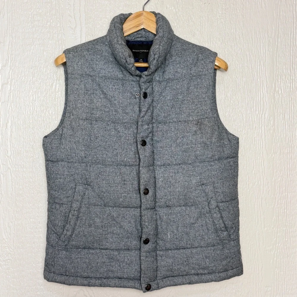 Banana Republic Mens  Classic Grey Marl Quilted Puffer Vest Medium